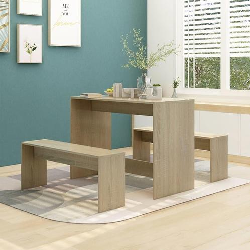 vidaXL 3-delige Eethoekset bewerkt hout sonoma eikenkleurig, Huis en Inrichting, Complete eetkamers, Nieuw, Verzenden