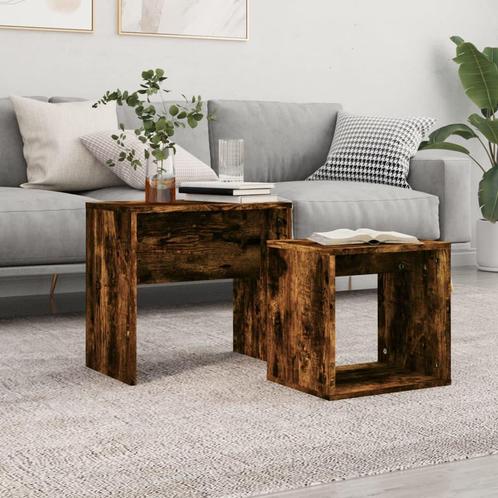 vidaXL 2-delige Tafeltjesset bewerkt hout gerookt, Huis en Inrichting, Tafels | Salontafels, Nieuw, Verzenden
