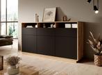 Meubella | Dressoir eiken mat zwart 180x40x96, Huis en Inrichting, Kasten | Dressoirs, Nieuw, 150 tot 200 cm, 25 tot 50 cm, Verzenden