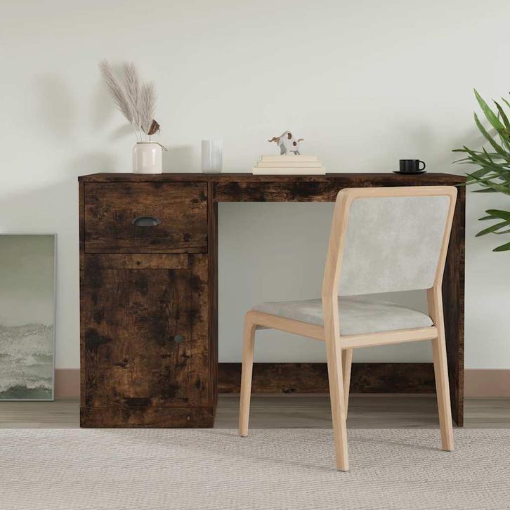 vidaXL Bureau met lade 115x50x75 cm bewerkt hout gerookt, Huis en Inrichting, Bureaus, Nieuw, Verzenden