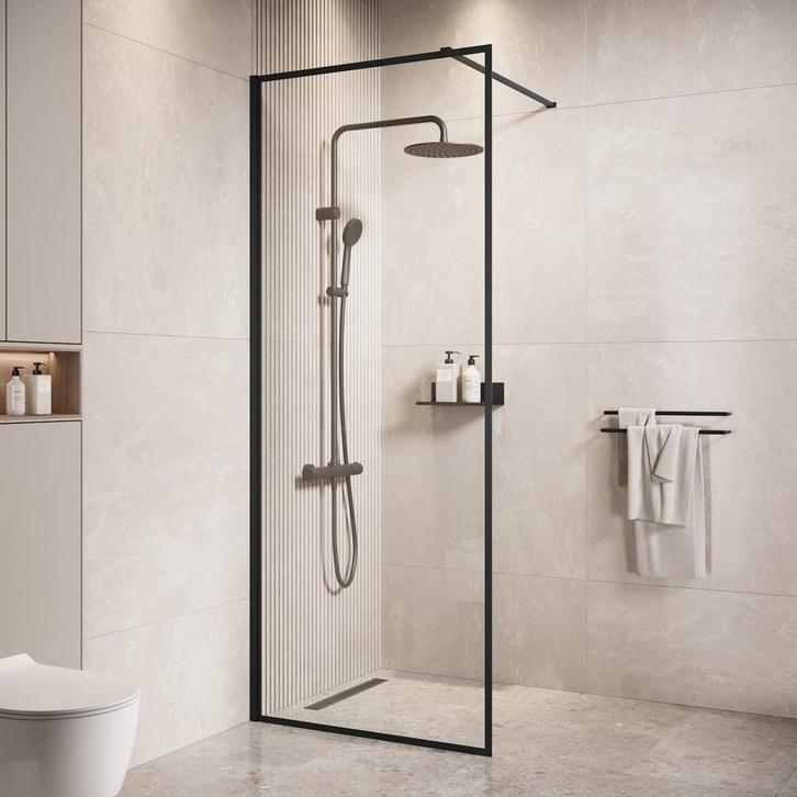 Douchewand Georgia 90 x 200 cm Zwart – Inloopdouche 8 mm, Doe-het-zelf en Bouw, Sanitair, Nieuw, Verzenden