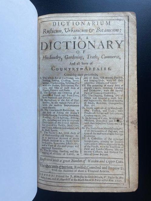 Nicholson, T. - Dictionarium Rusticum, Urbanicum &, Antiek en Kunst, Antiek | Boeken en Manuscripten