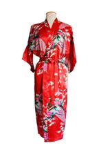 KIMU® Kimono Rood 3/4 XS-S Yukata Satijn Onder de Knie Driek, Ophalen of Verzenden