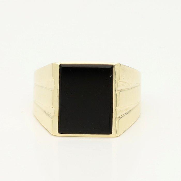 Ring - 14 karaat Geel goud - Onyx, Handtassen en Accessoires, Ringen