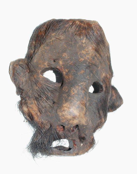 Ongebruikelijk oud leren masker van Magar-sjamaan 21 cm, Antiquités & Art, Art | Art non-occidental
