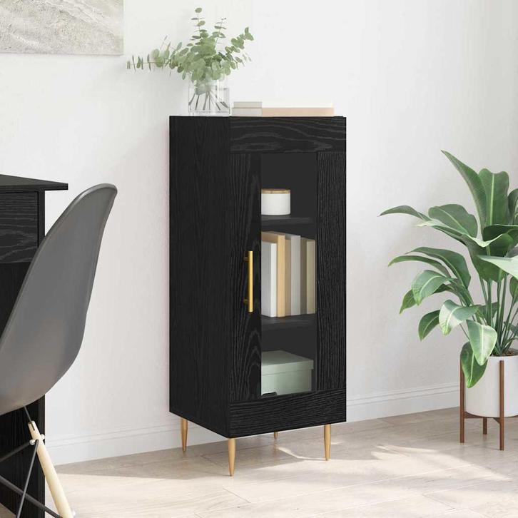 vidaXL Dressoir Zwart eiken 34 x 34,5 x 90 cm Bewerkt hout, Huis en Inrichting, Kasten | Dressoirs, Nieuw, Verzenden