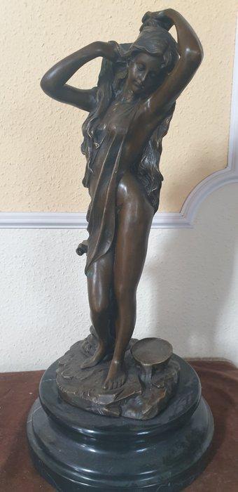 Aldo Vitaleh - Beeld, Girl at the column - 55 cm - Brons, Antiquités & Art, Curiosités & Brocante
