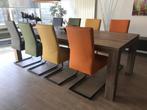 Set van 8 leren eetkamerstoelen - met sledepoot -, Huis en Inrichting, Stoelen, Overige kleuren, Nieuw, Leer, Ophalen of Verzenden