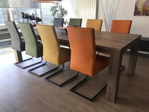 Set van 8 leren eetkamerstoelen - met sledepoot -, Huis en Inrichting, Stoelen, Overige kleuren, Nieuw, Leer, Ophalen of Verzenden