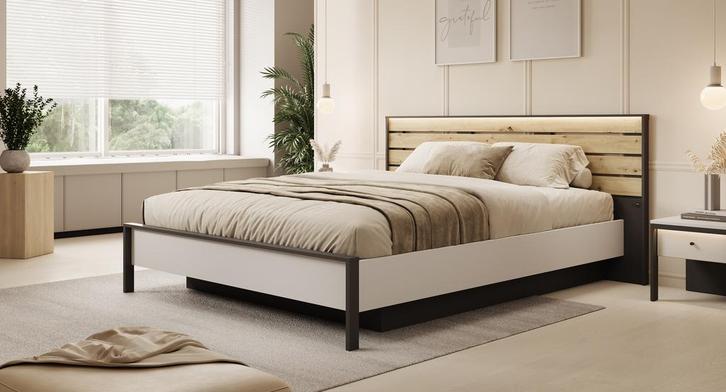 Tweepersoonsbed - Grijs - Met gasliftsysteem - 160x200 cm, Huis en Inrichting, Slaapkamer | Bedden, Nieuw, Verzenden
