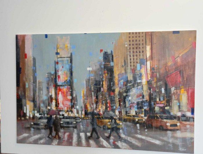 Paolo Fedeli - Giornata di pioggia in Times Square, Antiek en Kunst, Kunst | Schilderijen | Modern