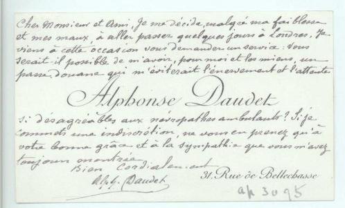 Alphonse Daudet (1840-1897) - Autograph letter signed and, Verzamelen, Film en Tv