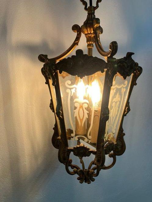 Franse hallantaarn barok - Lantaarn plafondlamp - Glas,, Antiek en Kunst, Curiosa en Brocante