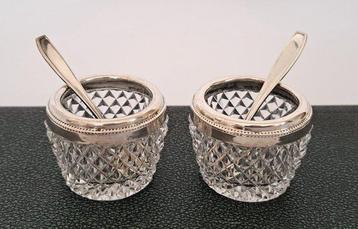 Zoutvat (4) - 2x zoutbakjes met zilveren montuur en 2x, Antiek en Kunst