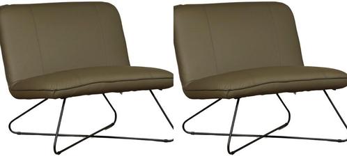 Set van 2 Olijfgroene leren industriële stoels zonder, Huis en Inrichting, Fauteuils, 75 tot 100 cm, Nieuw, 75 tot 100 cm, Leer