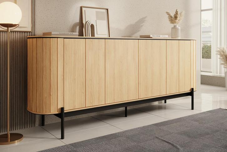 Meubella | Dressoir eiken 200cm | Kast 4 deuren, Huis en Inrichting, Kasten | Dressoirs, 25 tot 50 cm, Nieuw, 200 cm of meer, Verzenden
