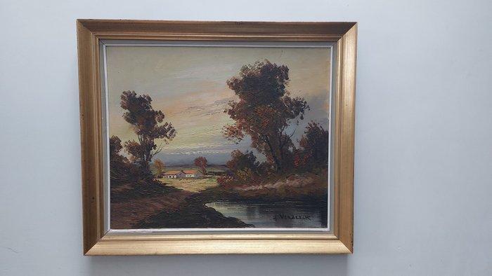 Henri Daniel Verbeeck (1817-1863) - Vallei met boerderij en, Antiek en Kunst, Kunst | Schilderijen | Klassiek