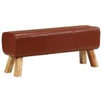 vidaXL Bokbank 110 cm echt leer en massief mangohout bruin, Huis en Inrichting, Stoelen, Verzenden, Nieuw