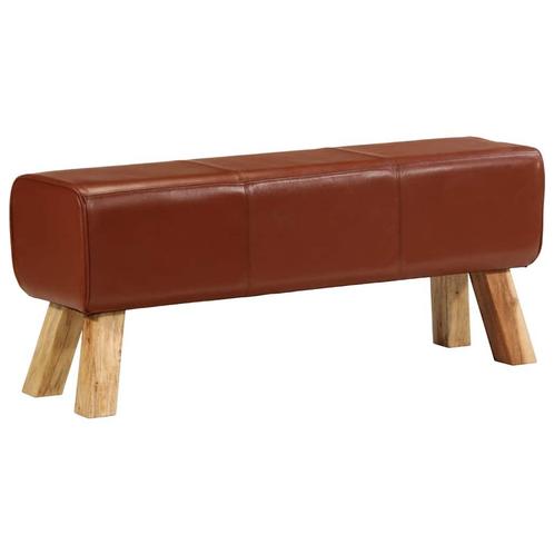 vidaXL Bokbank 110 cm echt leer en massief mangohout bruin, Huis en Inrichting, Stoelen, Nieuw, Verzenden