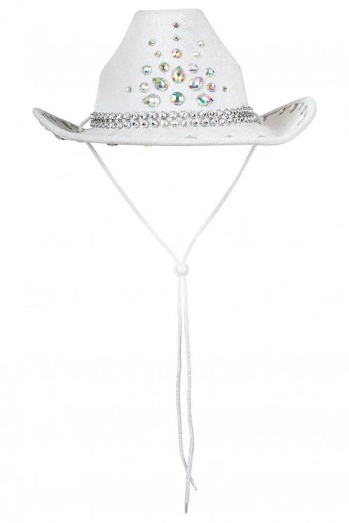 Cowboyhoed Wit Diamanten Leatherlook Steentjes Witte Cowboy, Kleding | Heren, Carnavalskleding en Feestkleding, Nieuw, Ophalen of Verzenden