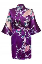 KIMU® Kimono Paars Kort XL-XXL Yukata Satijn Boven de Knie K, Ophalen of Verzenden