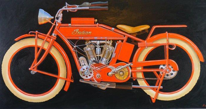 Alan Weston - Indian 1913 Big Twin 1000cc, Antiek en Kunst, Kunst | Schilderijen | Modern