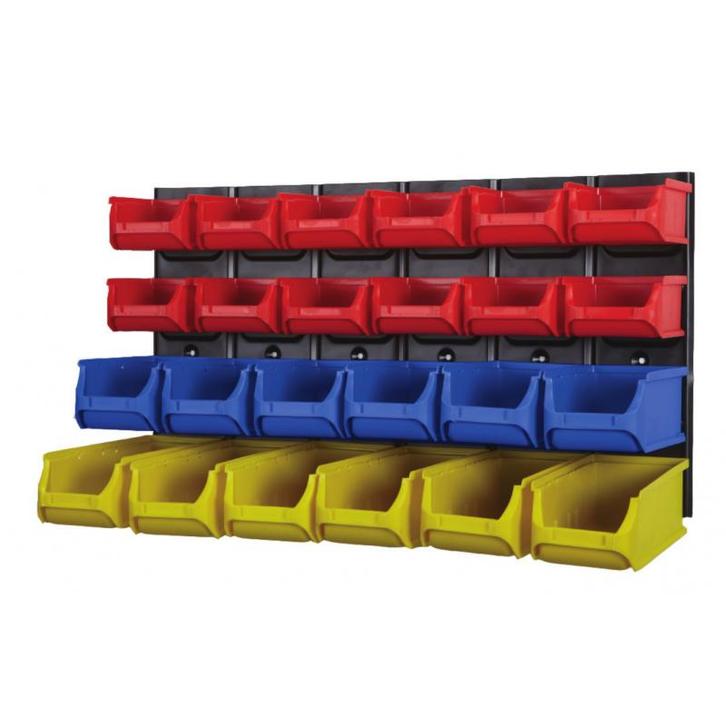 Set van 24 kunststof magazijnbakjes met metalen wandhouder,, Autos : Pièces & Accessoires, Suspension & Châssis, Enlèvement ou Envoi