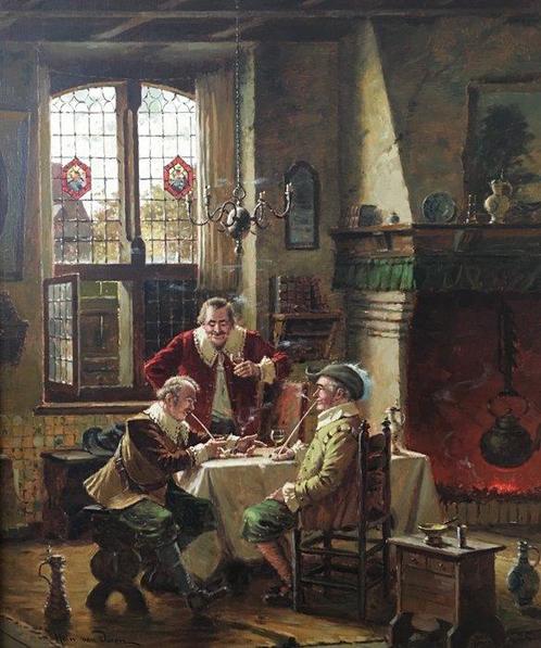 Hein van Doren (1930-2003) - Diskussion am Tisch, Antiek en Kunst, Kunst | Schilderijen | Klassiek