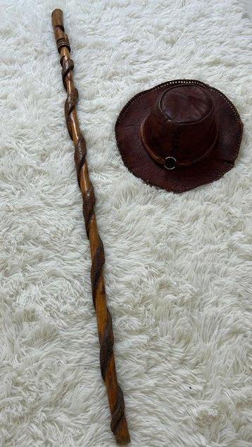 Canne de marche (2) - Bois, Cuir - Lot: Canne&chapeu