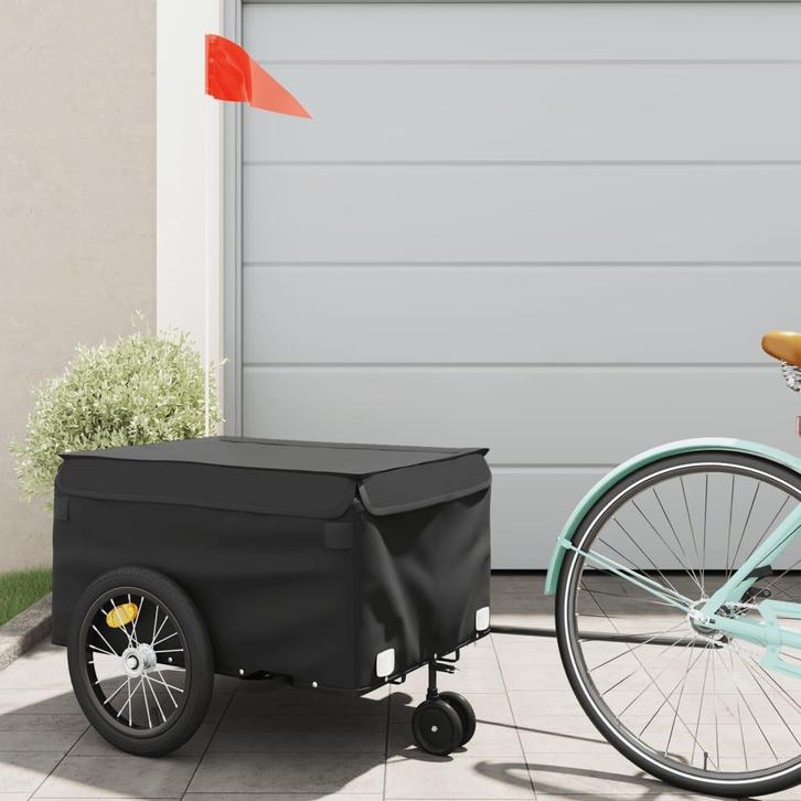 vidaXL Fietstrailer 45 kg ijzer zwart, Fietsen en Brommers, Fietsaccessoires | Aanhangwagens en Karren, Nieuw, Verzenden