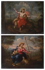 Scuola Fiammingo-Olandese (XVII) - Lotto di 2 dipinti con, Antiek en Kunst