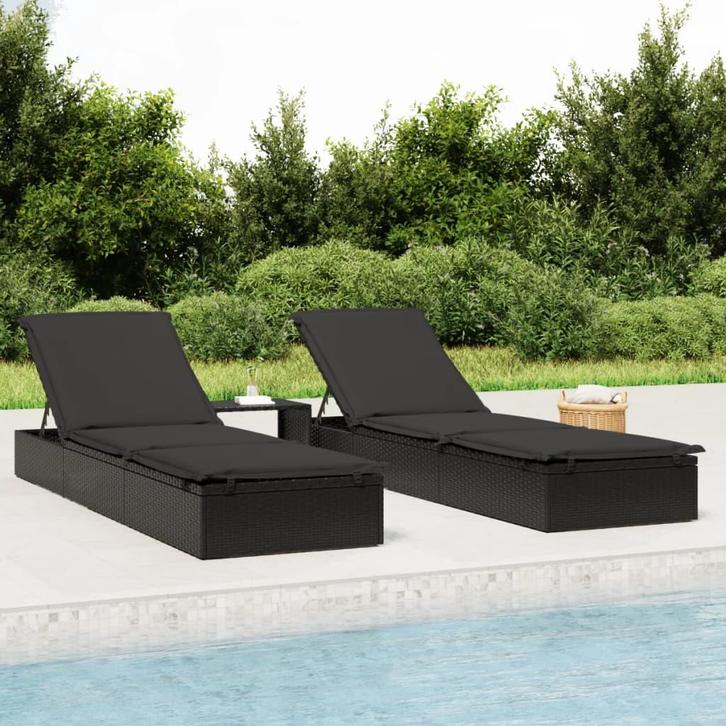 vidaXL Ligbed met tafel 1 st poly rattan zwart, Jardin & Terrasse, Chaises longues, Envoi