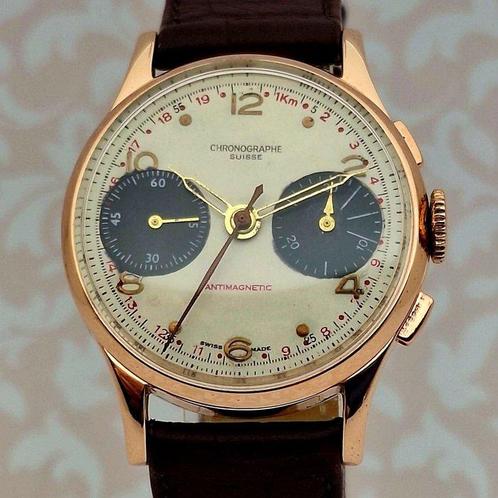 Chronographe Suisse - Cal. Landeron 48 -  PANDA DIAL -, Handtassen en Accessoires, Horloges | Heren