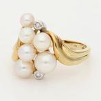 Ring - 18 karaat Geel goud - Diamant - Zoetwater parel, Nieuw