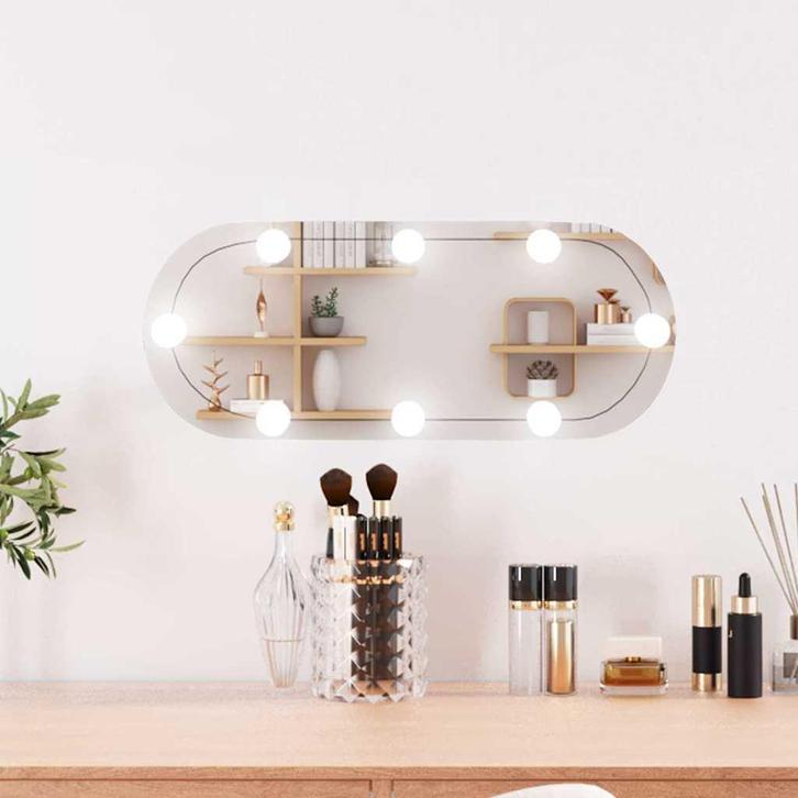vidaXL Wandspiegel met LEDs ovaal 20x50 cm glas, Huis en Inrichting, Woonaccessoires | Spiegels, Nieuw, Verzenden
