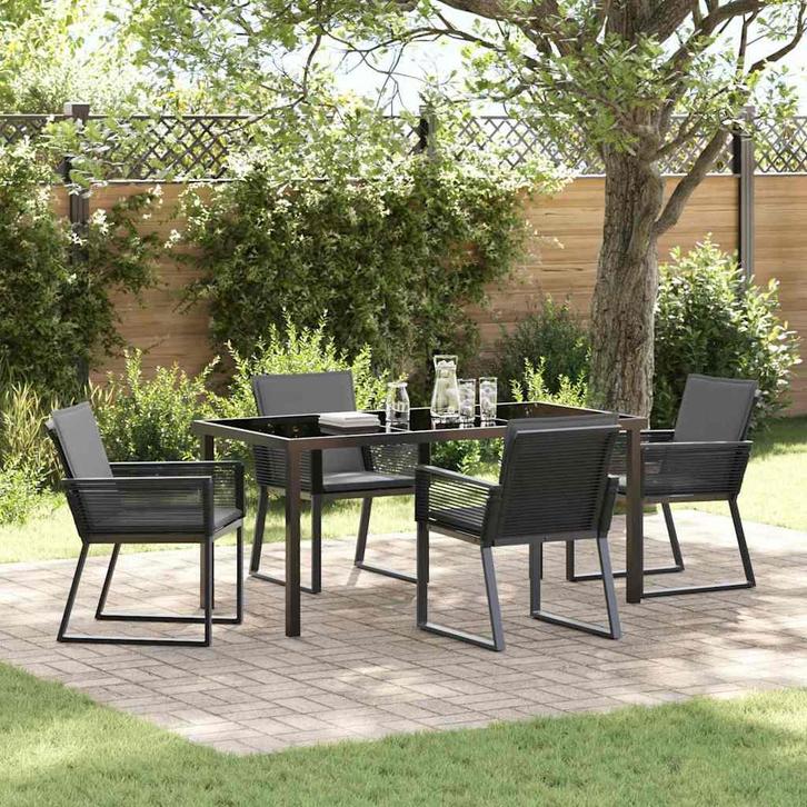 vidaXL Tuin Eettafel Set 5 pcs Zwart Poly rattan, Tuin en Terras, Tuinsets en Loungesets, Nieuw, Verzenden