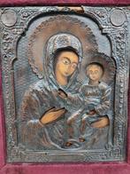 Icoon - Moeder Gods - Hout, Messing, Antiek en Kunst