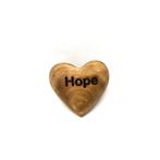 Set van 5 hartjes met gravure HOPE gemaakt van olijfhout