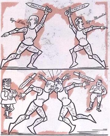 Spotprent over de mislukking van sancties (lijst optie) beschikbaar voor biedingen