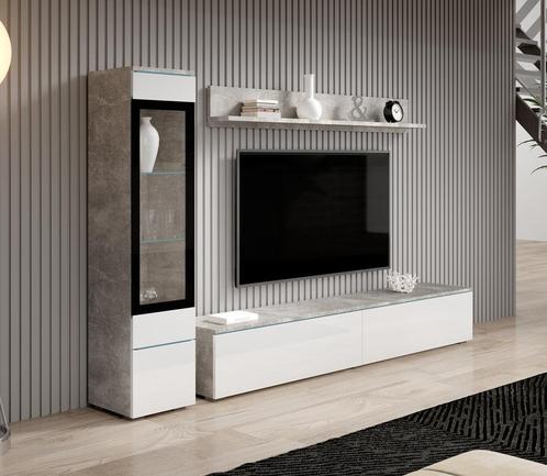Wandmeubel Betonlook Wit Set van 3 TV-Meubel, Huis en Inrichting, Kasten | Wandmeubels, 25 tot 50 cm, Nieuw, 150 tot 200 cm, Verzenden
