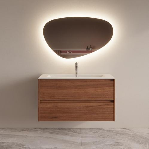 Badmeubelset BWS Riga Met Asia Wastafel Wit 100 cm Walnoot, Doe-het-zelf en Bouw, Sanitair, Bad, Nieuw, Ophalen of Verzenden