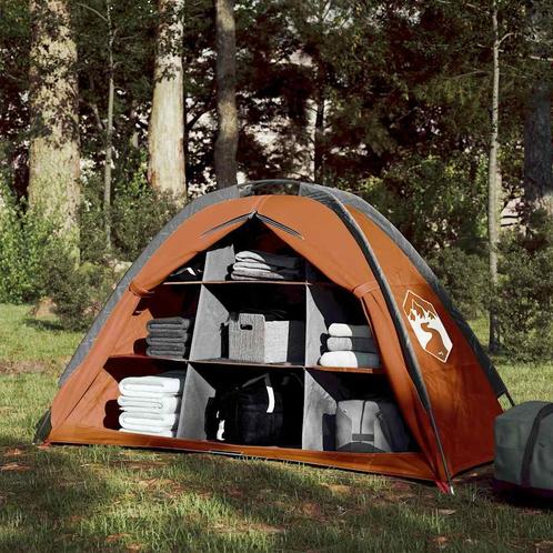 vidaXL Opbergtent 9 vakken waterdicht grijs en oranje, Caravans en Kamperen, Tenten, Nieuw, Verzenden