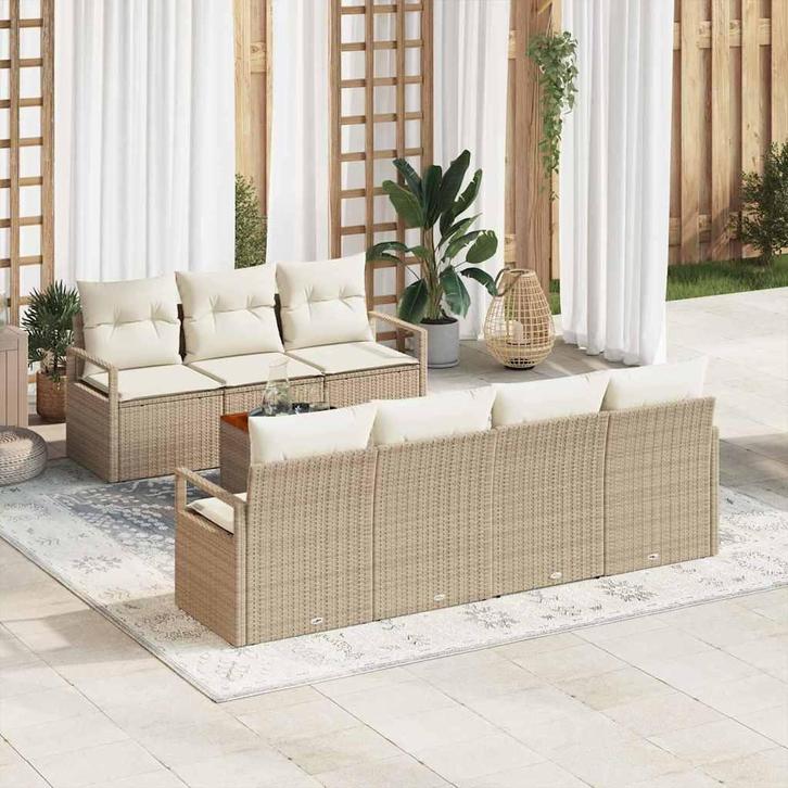 vidaXL Tuinbank Set met kussen 8 pcs Beige Poly rattan, Tuin en Terras, Tuinsets en Loungesets, Nieuw, Verzenden