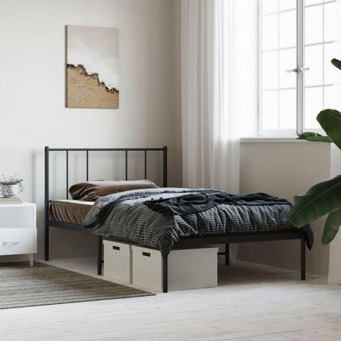 vidaXL Cadre de lit métal avec tête de lit noir 100x200, Maison & Meubles, Chambre à coucher | Lits, Neuf, Envoi