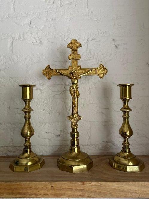 Crucifix (3) - Bronze, Laiton - 1950-1960 - Crucifix avec, Antiek en Kunst, Antiek | Boeken en Manuscripten