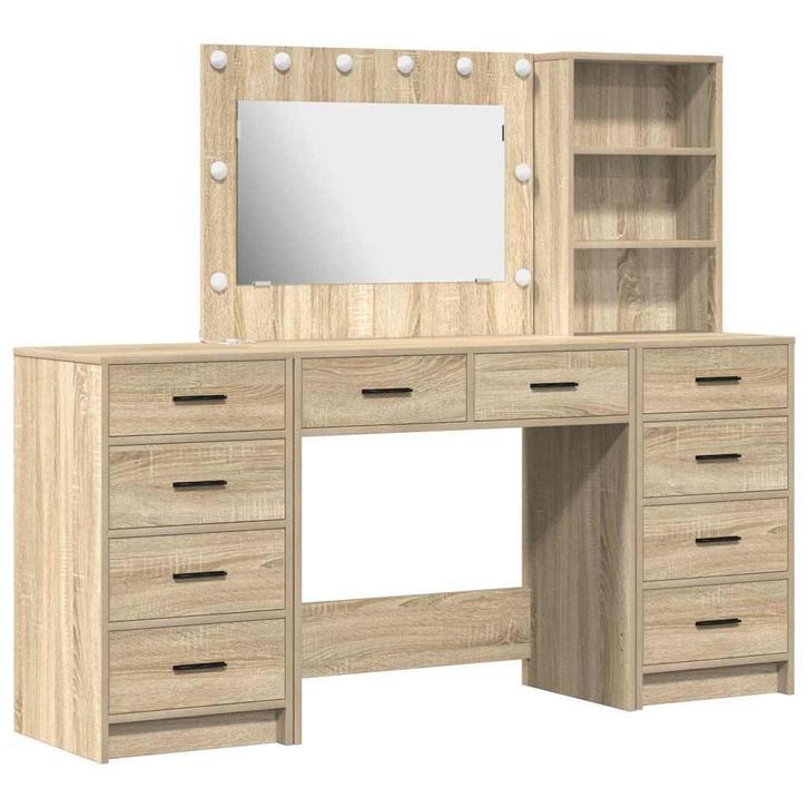 vidaXL Kaptafel met lade 3 pcs Bruin 40 x 41 x 135 cm, Huis en Inrichting, Tafels | Kaptafels, Nieuw, Verzenden