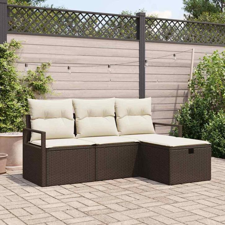 vidaXL Bankstel met kussen met opslag 4 pcs Bruin en Crème, Jardin & Terrasse, Ensembles de jardin, Envoi