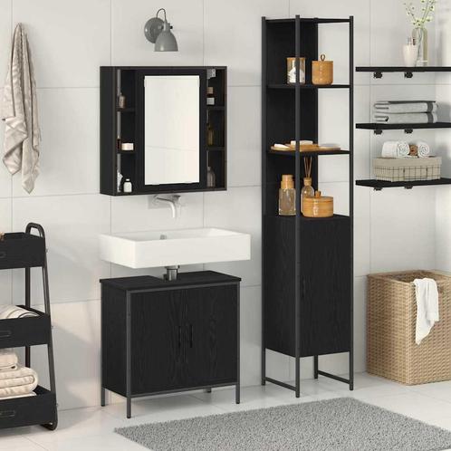 vidaXL Badkamer Sink Kast Zwart Eiken 60x30x60 cm Bewerkt, Huis en Inrichting, Tafels | Kaptafels, Nieuw, Verzenden