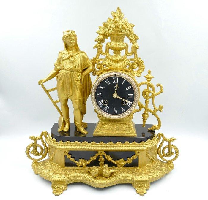 Klok - Zinklegering, Marmer - 1850-1900, Antiek en Kunst, Antiek | Klokken