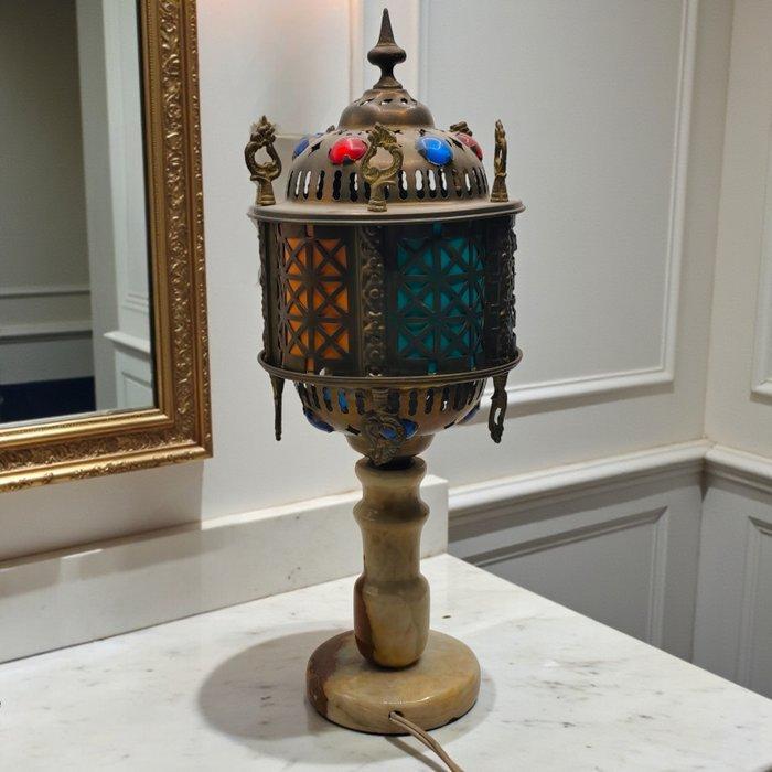 Lamp - Messing, Onyx - Tafellamp in orientalist stijl uit, Antiek en Kunst, Curiosa en Brocante